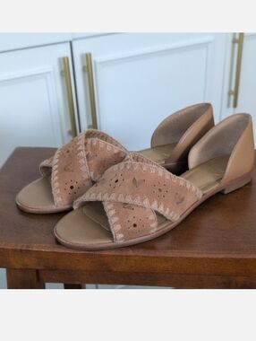 Jack Rogers Lindsey Tan Cut Out Suede Women's Flats Suze 38